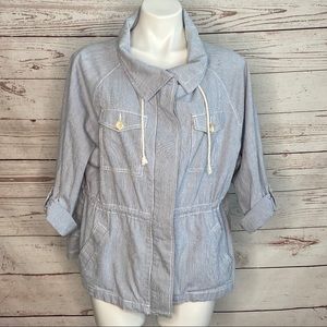 Gap NWOT Pinstriped 3/4 Sleeve Button Zip Down